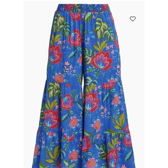Johnny Was Pants - Johnny Was Rumba Tiered Pants L Blue Floral Rayon Palazzo Wide Leg Boho Resort